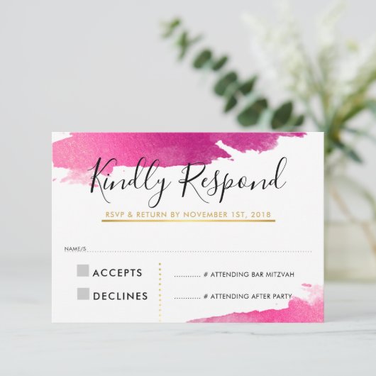 RSVP RESPONSE RESPONSE KAART verguld goudroze zwar (Staand voorkant)