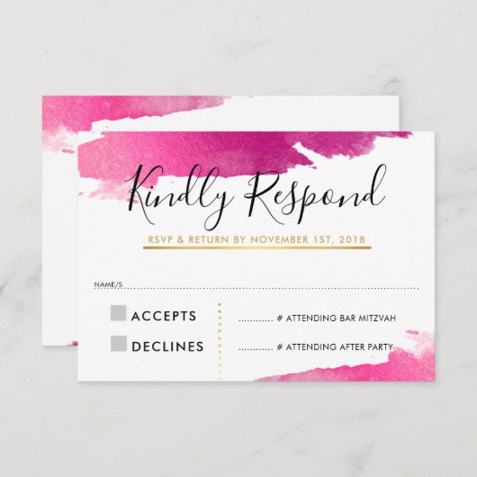 RSVP RESPONSE RESPONSE KAART verguld goudroze zwar (Voorkant / Achterkant)