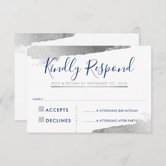 RSVP RESPONSE RESPONSE KAART verguld zilvermarineb (Voorkant / Achterkant)