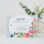 RSVP Response Waterverf Pink Floral Dusty Blue (Staand voorkant)