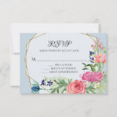 RSVP Response Waterverf Pink Floral Dusty Blue Kaartje (Voorkant)