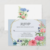 RSVP Response Waterverf Pink Floral Dusty Blue Kaartje (Voorkant / Achterkant)