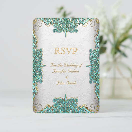 RSVP Response Weddenschap  Wit Blauwgroen Blauw Kaart (Staand voorkant)