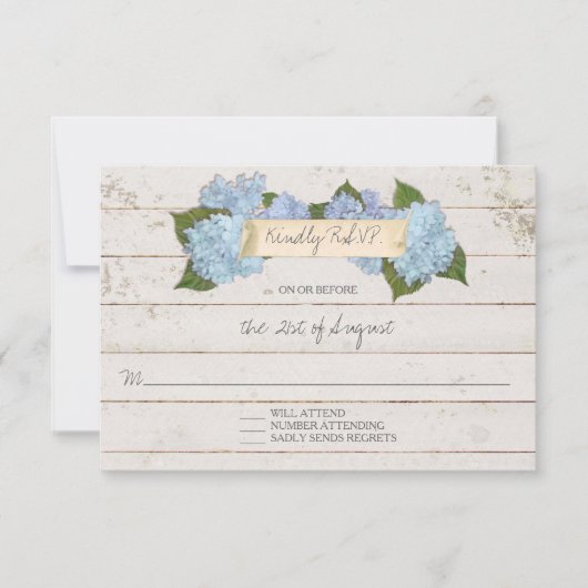 RSVP-responsschip Houden Board Blue Hydrangea RSVP Kaartje (Voorkant)