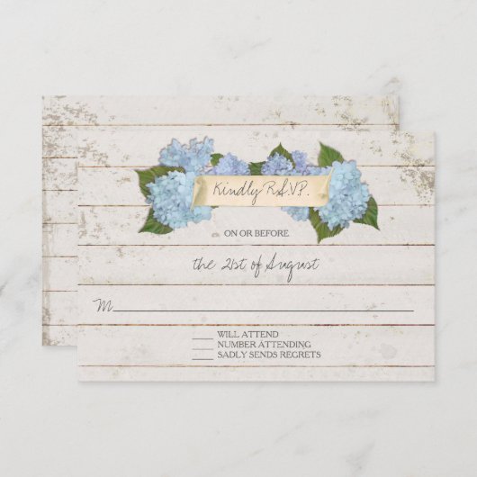 RSVP-responsschip Houden Board Blue Hydrangea RSVP Kaartje (Voorkant / Achterkant)