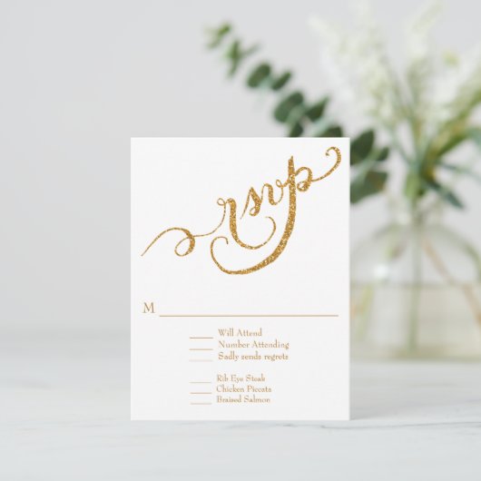 RSVP-responsscript voor altijd in Love Gold Glitte RSVP Kaartje (Staand voorkant)