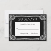 RSVP Retro RSVP Black en White Floral Response Kaartje (Voorkant)