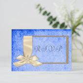  RSVP-ribbon en blauwe bruiloft RSVP Kaartje (Staand voorkant)