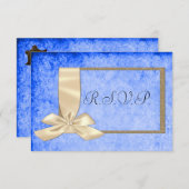  RSVP-ribbon en blauwe bruiloft RSVP Kaartje (Voorkant / Achterkant)