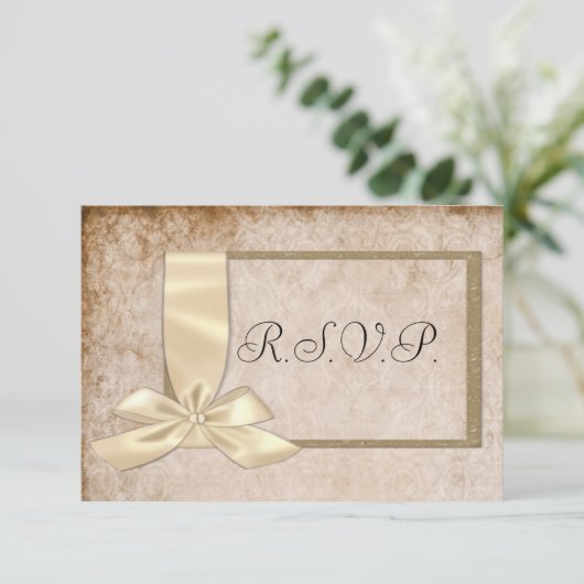  RSVP-ribbon en bruine bruiloft RSVP Kaartje (Staand voorkant)