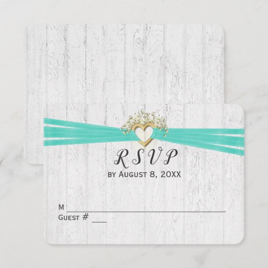 RSVP Ribbon Heart Kaart (Voorkant / Achterkant)