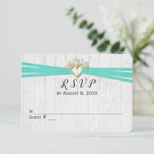 RSVP Ribbon Heart Kaart (Staand voorkant)