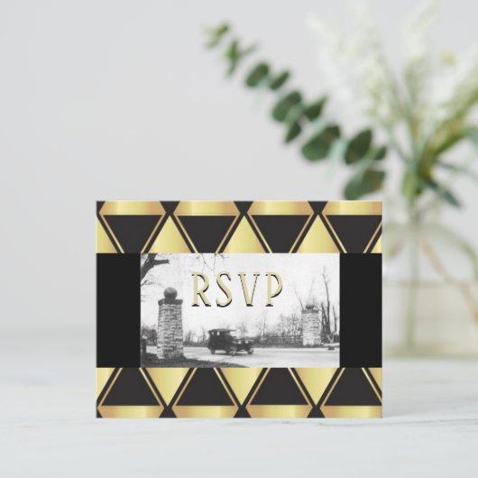 RSVP Roaring Twenties Art Deco Uitnodiging Briefkaart (Staand voorkant)