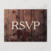 RSVP Rode Bloemen Faux Kant en Hout Uitnodiging Briefkaart (Voorkant)