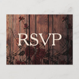 RSVP Rode Bloemen Faux Kant en Hout Uitnodiging Briefkaart