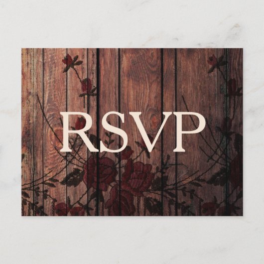 RSVP Rode Bloemen Faux Kant en Hout Uitnodiging Briefkaart (Voorkant)
