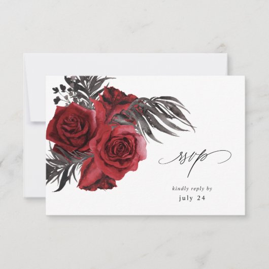RSVP: rode Floral en zwart RSVP Kaartje (Voorkant)