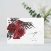 RSVP: rode Floral en zwart RSVP Kaartje (Staand voorkant)