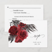 RSVP: rode Floral en zwart RSVP Kaartje (Voorkant / Achterkant)