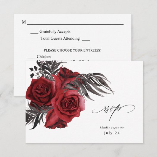 RSVP: rode Floral en zwart RSVP Kaartje (Voorkant / Achterkant)