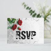 RSVP Rode Roos & Grunge Textuur Trouwkaart Kaartje (Staand voorkant)