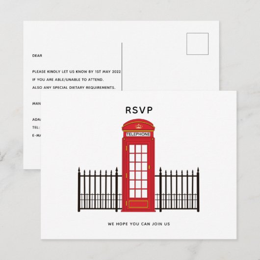 RSVP rode telefoondoos Briefkaart (Voorkant / Achterkant)