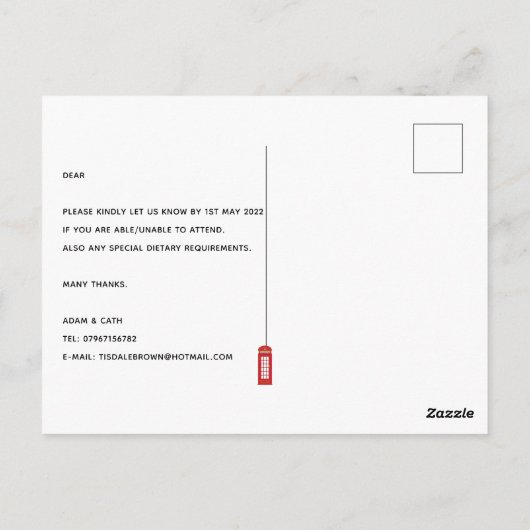 RSVP rode telefoondoos Briefkaart (Achterkant)