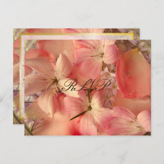 RSVP, romantische roze bloemen Uitnodiging Briefkaart (Voorkant / Achterkant)