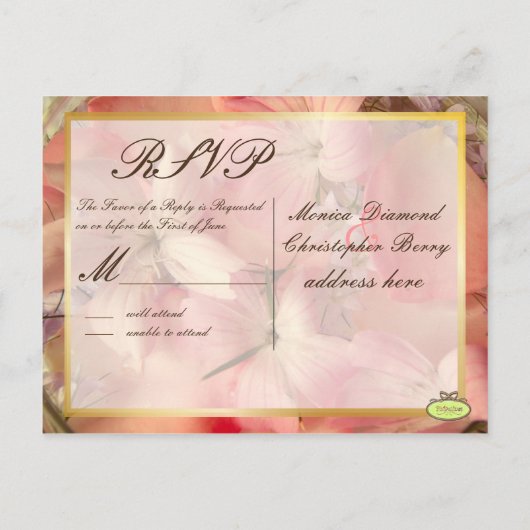 RSVP, romantische roze bloemen Uitnodiging Briefkaart (Achterkant)