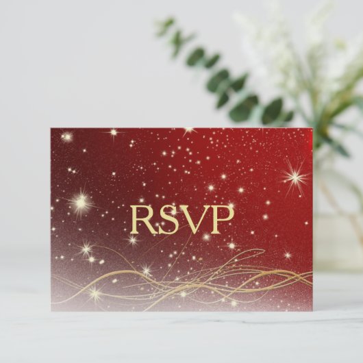 RSVP Rood en gouden kerstbruiloft (Staand voorkant)