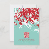 RSVP Rood en Turquoise Bamboo laat Chinees huwelij Kaartje (Achterkant)