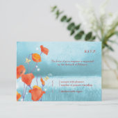 RSVP Rood en Turquoise Poppy Floral Wedding RSVP (Staand voorkant)