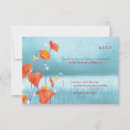 RSVP Rood en Turquoise Poppy Floral Wedding RSVP