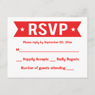 RSVP Rood en Wit Banner Huwelijksfeest Uitnodiging Briefkaart