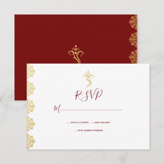 RSVP Rood & Gold Ganesha en Mehndi Indian RSVP (Voorkant / Achterkant)