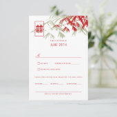 RSVP Rood & Moss Grey Bamboo laat Chinees huwelijk Kaart (Staand voorkant)