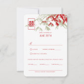 RSVP Rood & Moss Grey Bamboo laat Chinees huwelijk Kaart (Voorkant)