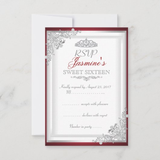 RSVP Rood Zilver Damask Tiara Sweet 16 (Voorkant)