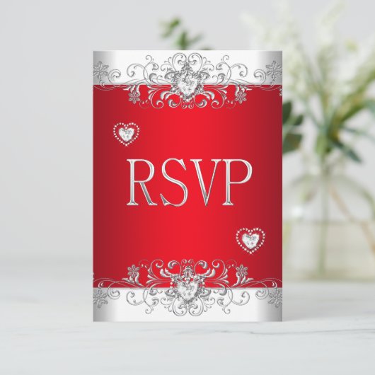 RSVP rood zilver wit diamanten harten (Staand voorkant)