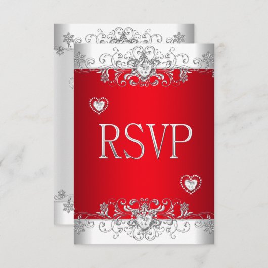 RSVP rood zilver wit diamanten harten (Voorkant / Achterkant)