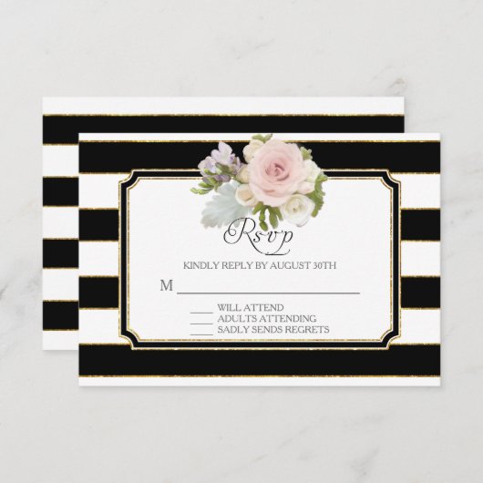 RSVP Roos Floral Modern Elegant Black Stripe (Voorkant / Achterkant)