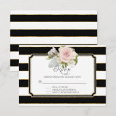 RSVP Roos Floral Modern Elegant Black Stripe Kaartje (Voorkant / Achterkant)