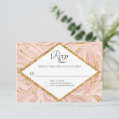 RSVP Roos Gold Faux Glitter Marmeren Blush Paper Kaartje (Staand voorkant)