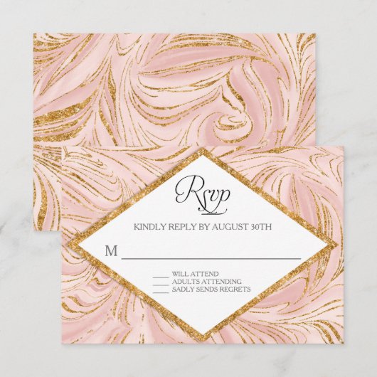 RSVP Roos Gold Faux Glitter Marmeren Blush Paper Kaartje (Voorkant / Achterkant)