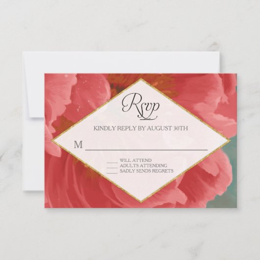 RSVP Roos Gold Faux Glitter Red Peony Winter (Voorkant)