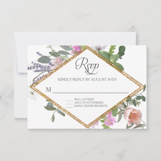 RSVP Roos Gold Faux Glitter Wildflower Floral Art (Voorkant)