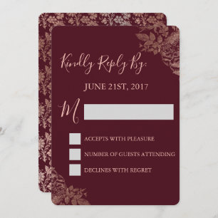 RSVP - Roos Gold Pink en Bourgogne Marsala Floral Kaart