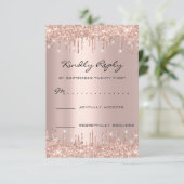 RSVP Rose Blush Drips Glitter Bruidsfeest Verjaard (Staand voorkant)