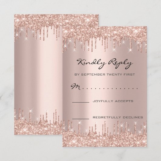 RSVP Rose Blush Drips Glitter Bruidsfeest Verjaard (Voorkant / Achterkant)