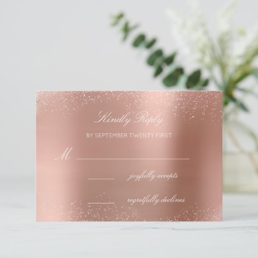 RSVP Rose Blush Witte Glitter Bruiloft1 (Staand voorkant)